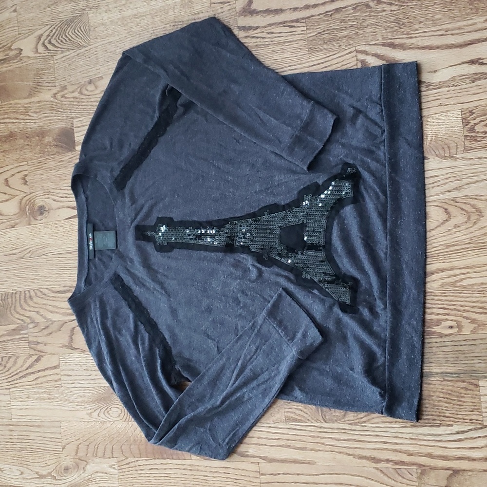 (M) Style & Co. Sequin Art Deco Graphic Paris Effiel Tower Design Soft Casual